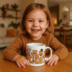 CUTE Child Size VINTAGE Teddy Bear Tea Mug Cup